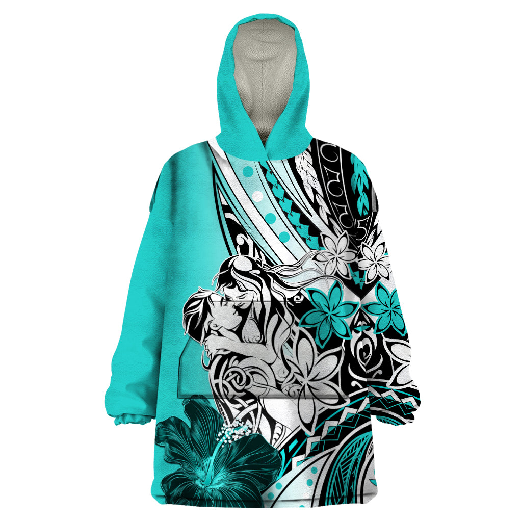 Polynesian Valentine Wearable Blanket Hoodie Couple Floral Unique Turquoise Version LT01 One Size Turquoise - Polynesian Pride