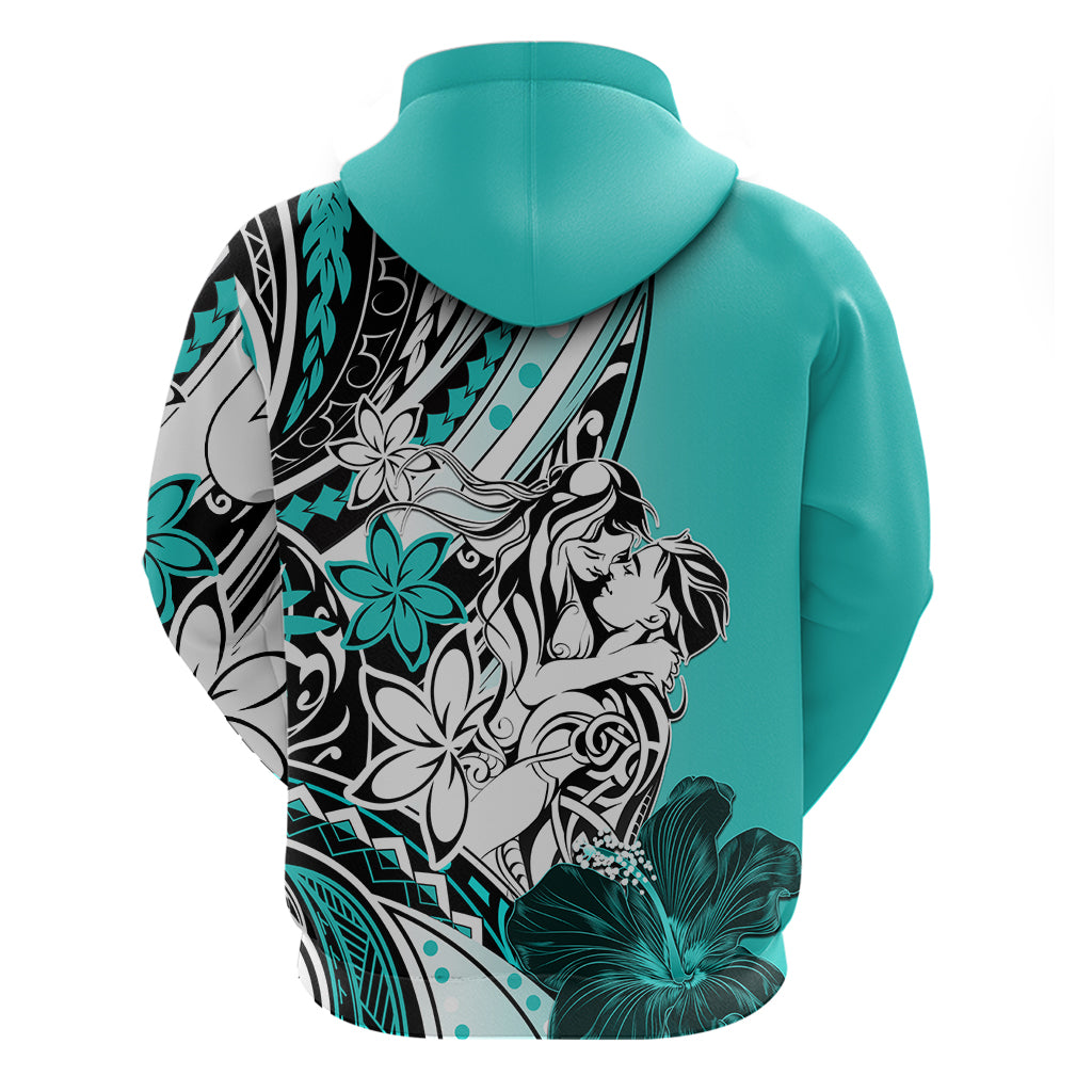 Polynesian Valentine Zip Hoodie Couple Floral Unique Turquoise Version LT01 - Polynesian Pride