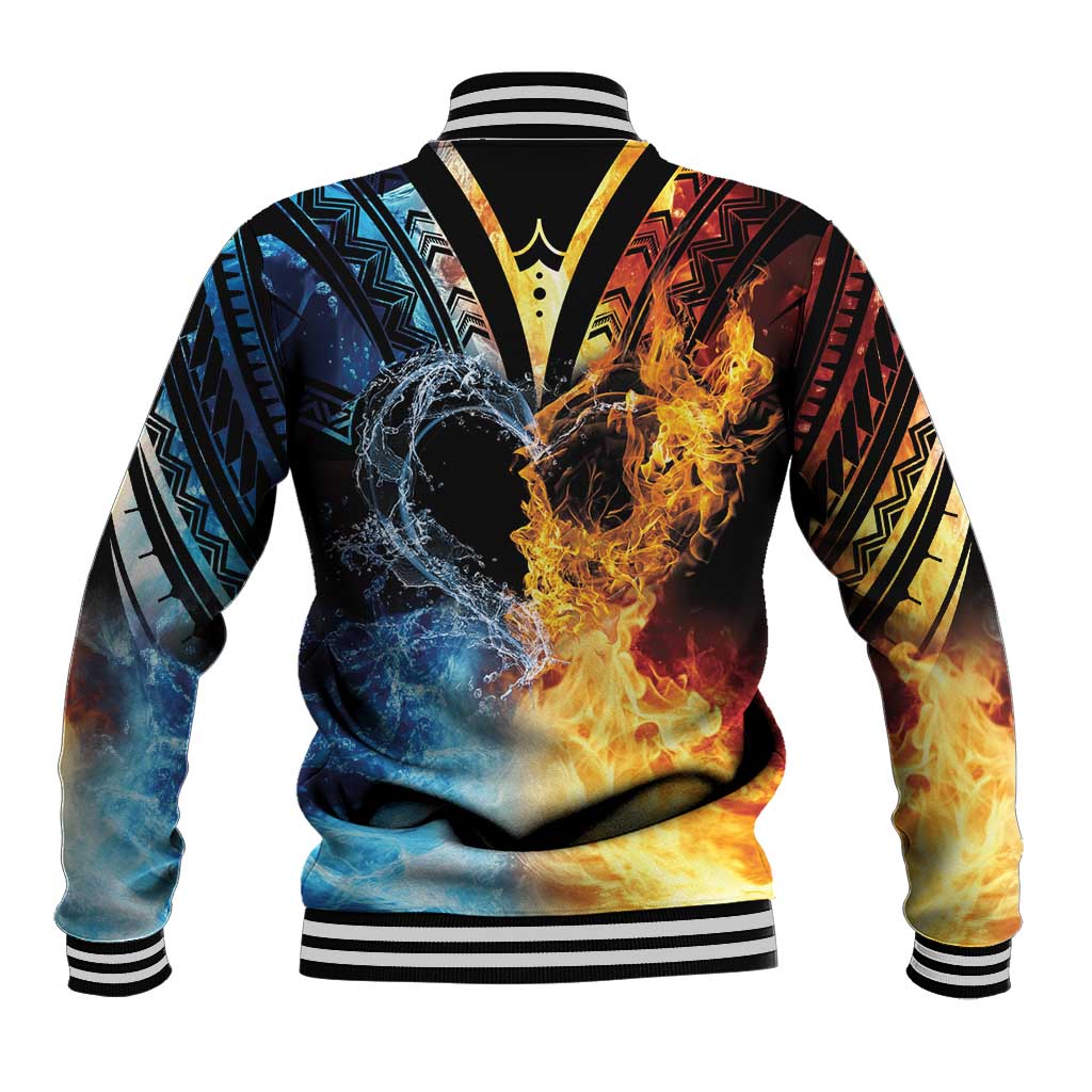 Personalised Polynesian Heart In Fire And Water Baseball Jacket Romantic Elements LT01 - Polynesian Pride