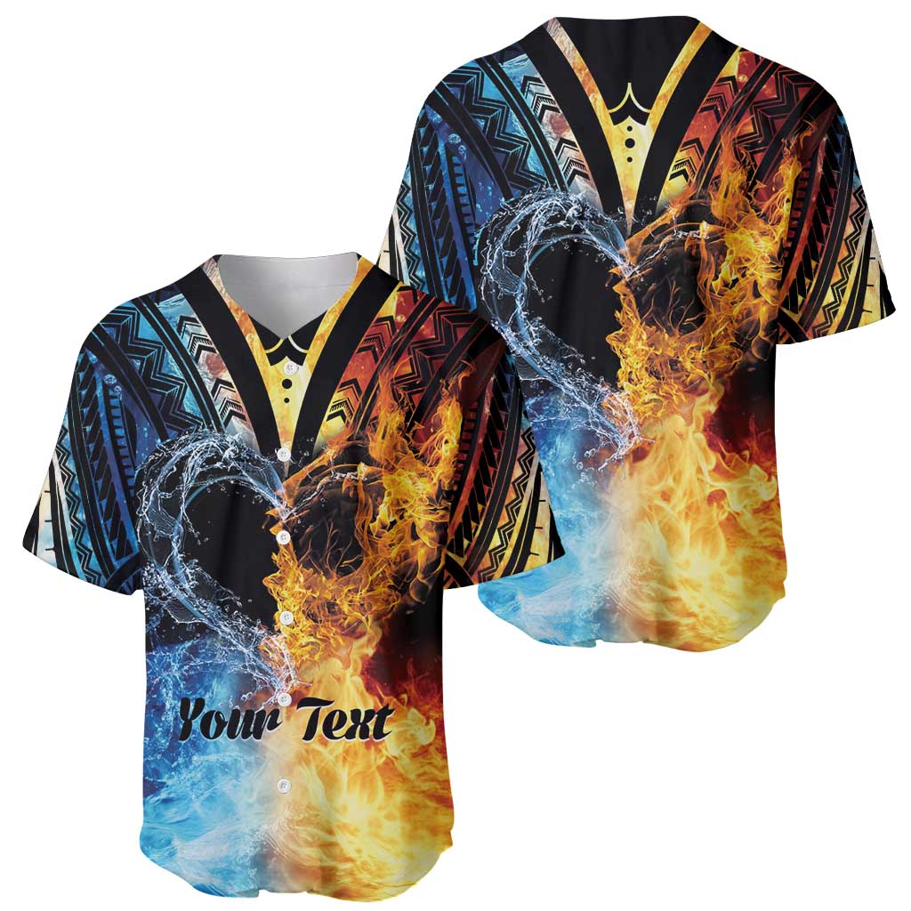 Personalised Polynesian Heart In Fire And Water Baseball Jersey Romantic Elements
