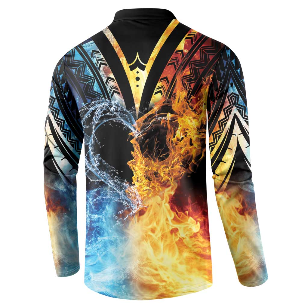 Personalised Polynesian Heart In Fire And Water Button Sweatshirt Romantic Elements LT01 - Polynesian Pride