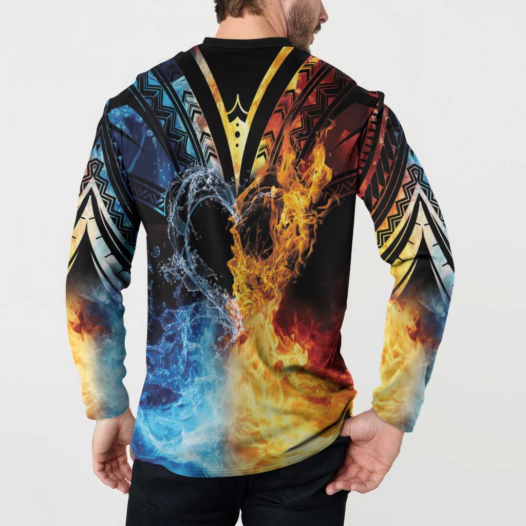 Personalised Polynesian Heart In Fire And Water Button Sweatshirt Romantic Elements LT01 - Polynesian Pride