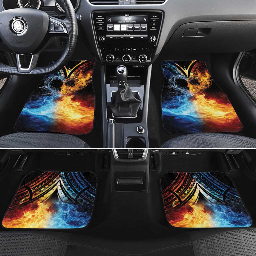 Personalised Polynesian Heart In Fire And Water Car Mats Romantic Elements LT01 Set 4pcs Colorful - Polynesian Pride