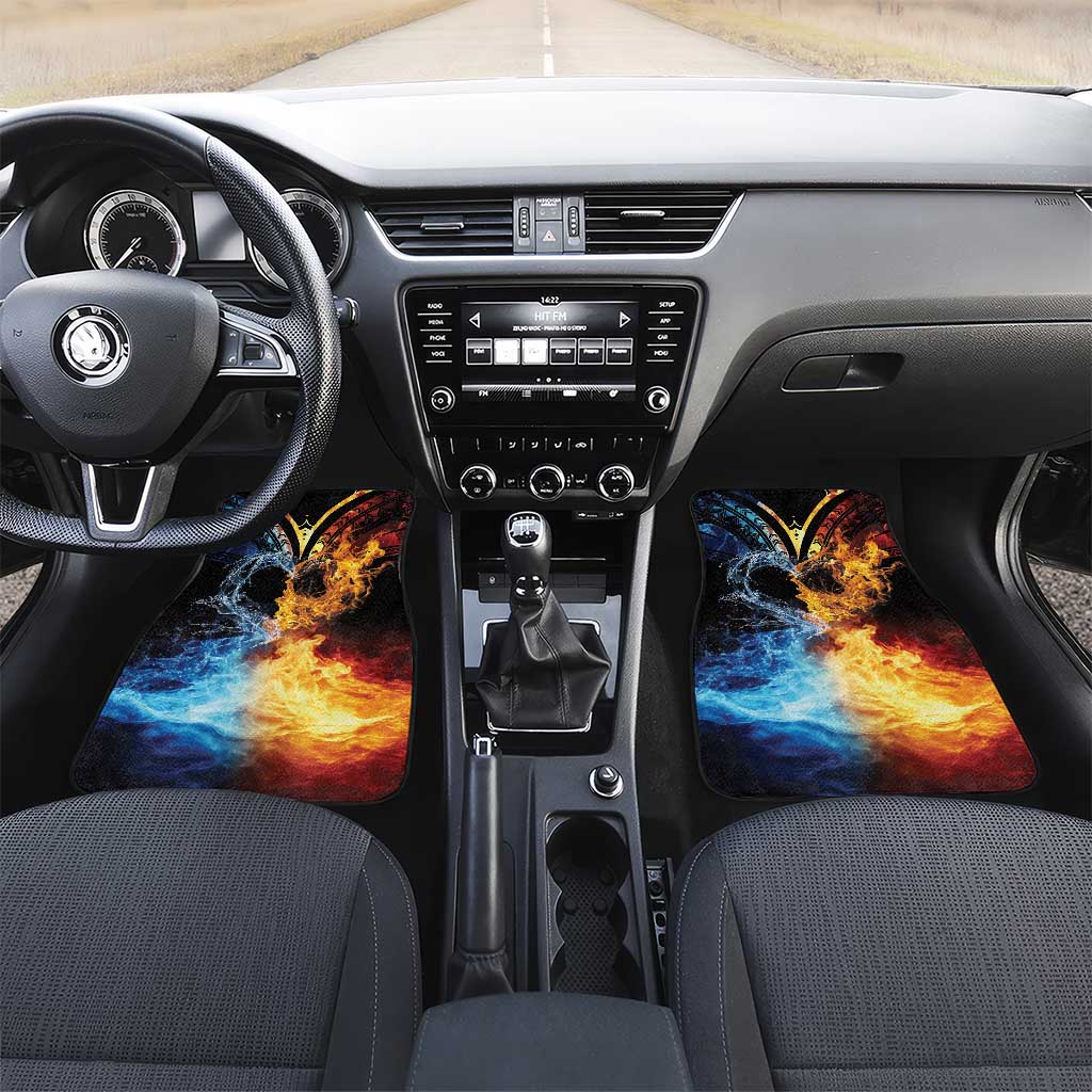 Personalised Polynesian Heart In Fire And Water Car Mats Romantic Elements LT01 Set 2pcs - Front Colorful - Polynesian Pride