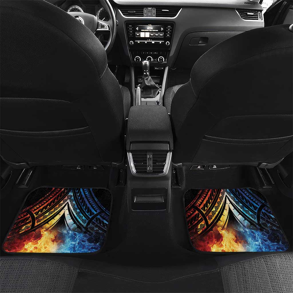 Personalised Polynesian Heart In Fire And Water Car Mats Romantic Elements LT01 Set 2pcs - Back Colorful - Polynesian Pride