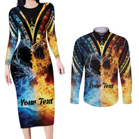 Personalised Polynesian Heart In Fire And Water Couples Matching Long Sleeve Bodycon Dress and Long Sleeve Button Shirt Romantic Elements