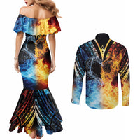Personalised Polynesian Heart In Fire And Water Couples Matching Mermaid Dress and Long Sleeve Button Shirt Romantic Elements