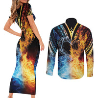 Personalised Polynesian Heart In Fire And Water Couples Matching Short Sleeve Bodycon Dress and Long Sleeve Button Shirt Romantic Elements