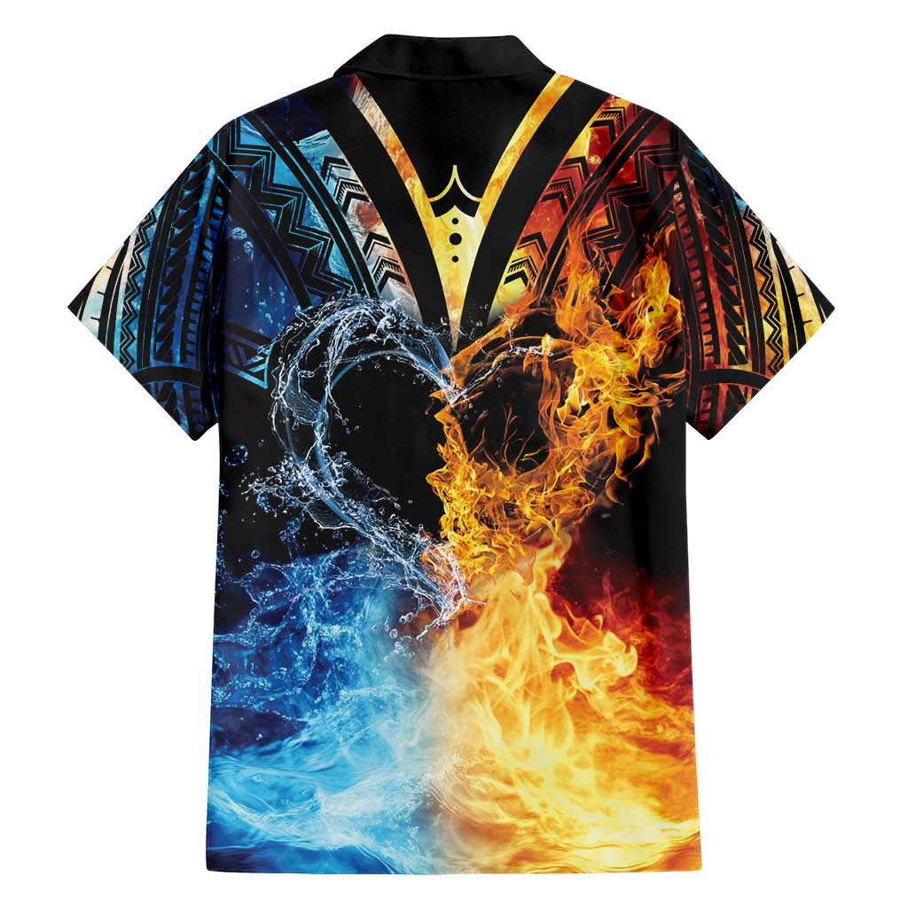 Personalised Polynesian Heart In Fire And Water Family Matching Off Shoulder Short Dress and Hawaiian Shirt Romantic Elements