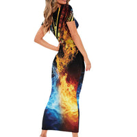 Personalised Polynesian Heart In Fire And Water Family Matching Short Sleeve Bodycon Dress and Hawaiian Shirt Romantic Elements