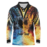Personalised Polynesian Heart In Fire And Water Long Sleeve Polo Shirt Romantic Elements