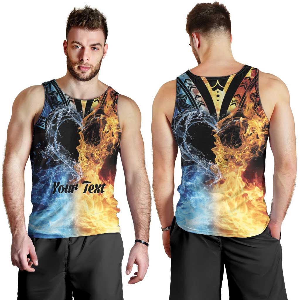 Personalised Polynesian Heart In Fire And Water Men Tank Top Romantic Elements LT01 - Polynesian Pride