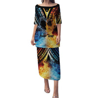 Personalised Polynesian Heart In Fire And Water Puletasi Romantic Elements LT01 Long Dress Colorful - Polynesian Pride