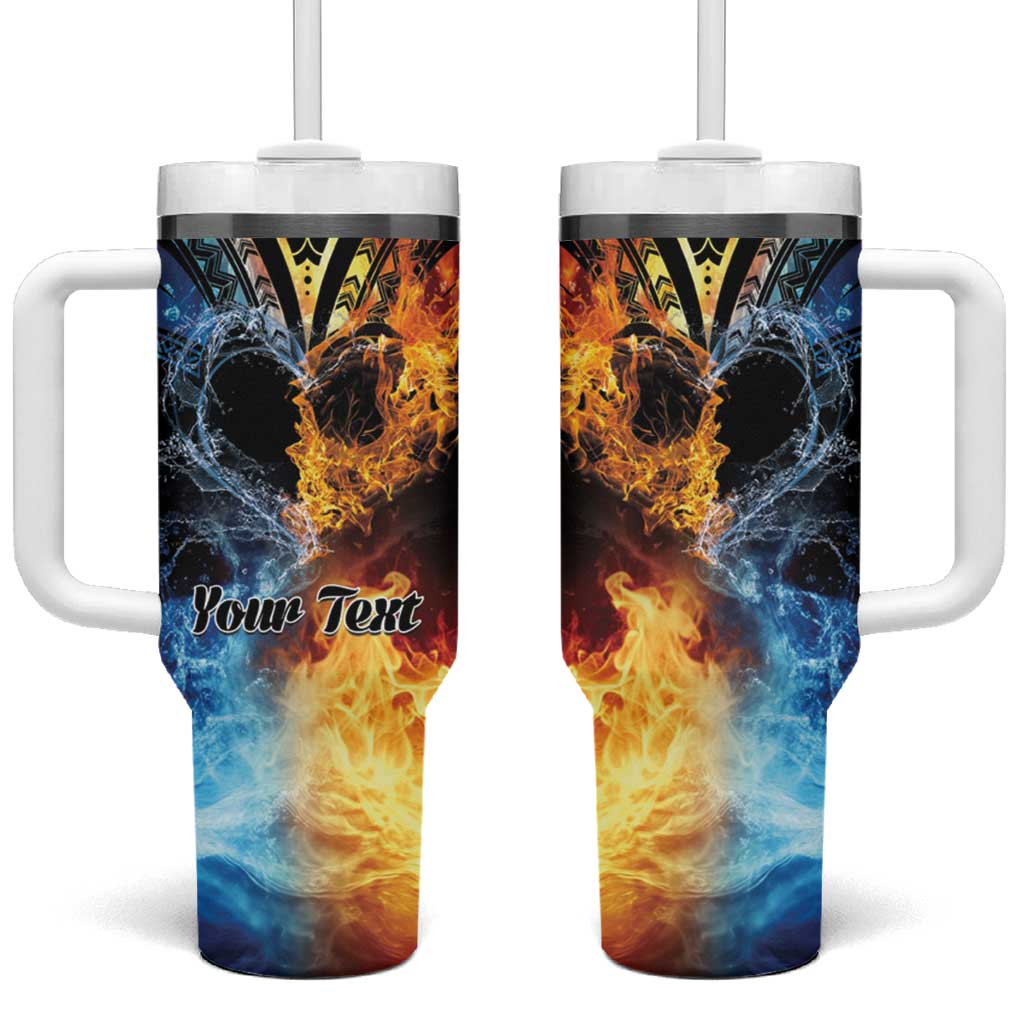Personalised Polynesian Heart In Fire And Water Tumbler With Handle Romantic Elements LT01 One Size: 40 oz Colorful - Polynesian Pride