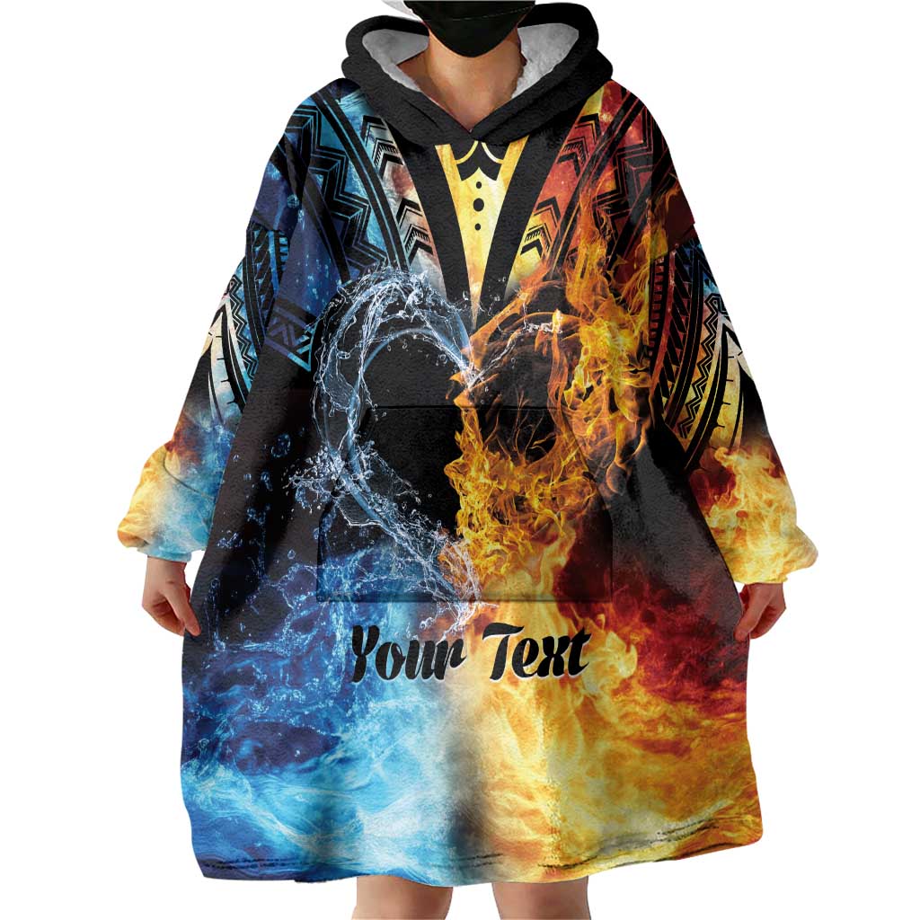 Personalised Polynesian Heart In Fire And Water Wearable Blanket Hoodie Romantic Elements LT01 - Polynesian Pride