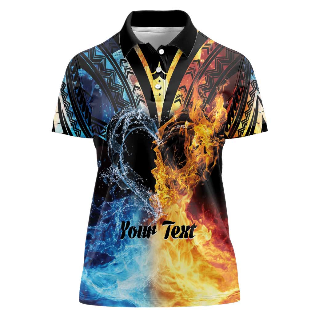 Personalised Polynesian Heart In Fire And Water Women Polo Shirt Romantic Elements