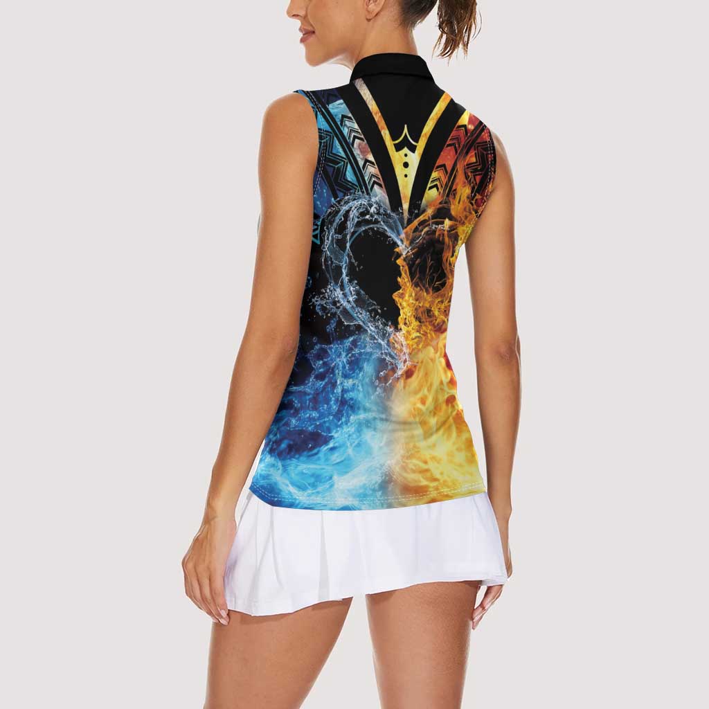 Personalised Polynesian Heart In Fire And Water Women Sleeveless Polo Shirt Romantic Elements