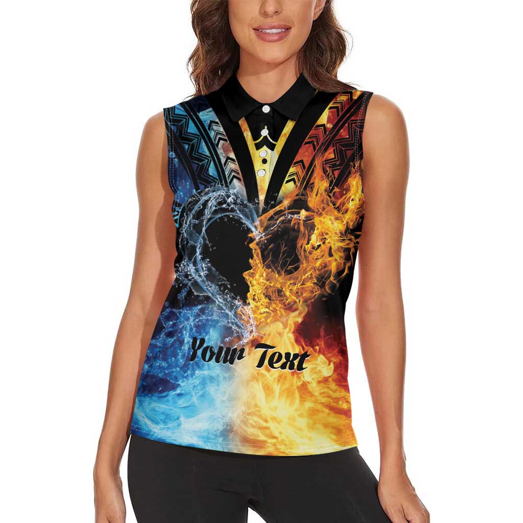 Personalised Polynesian Heart In Fire And Water Women Sleeveless Polo Shirt Romantic Elements