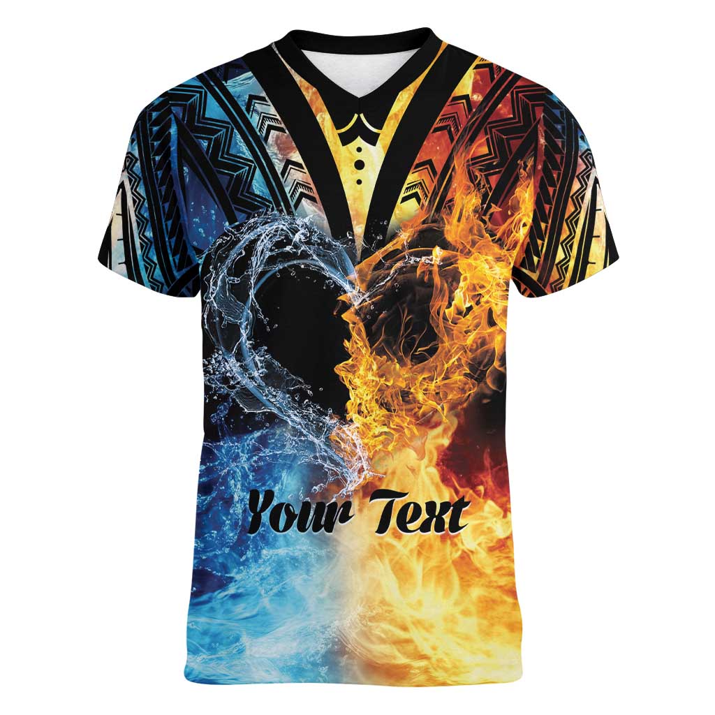 Personalised Polynesian Heart In Fire And Water Women V-Neck T-Shirt Romantic Elements LT01 Female Colorful - Polynesian Pride