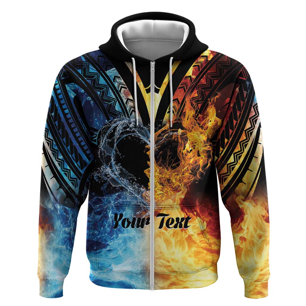 Personalised Polynesian Heart In Fire And Water Zip Hoodie Romantic Elements