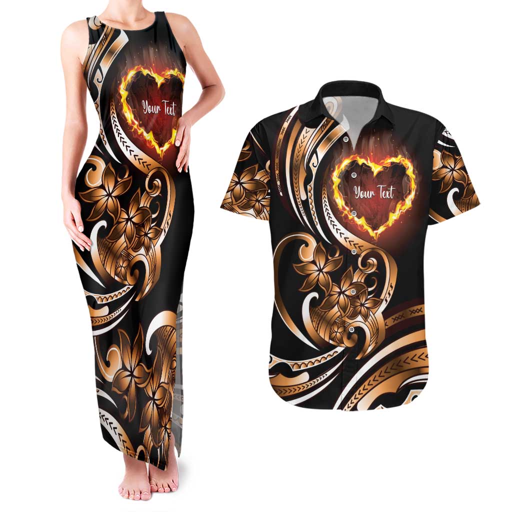 Personalised Polynesian Fiery Heart Couples Matching Tank Maxi Dress and Hawaiian Shirt Passionate Love