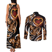 Personalised Polynesian Fiery Heart Couples Matching Tank Maxi Dress and Long Sleeve Button Shirt Passionate Love