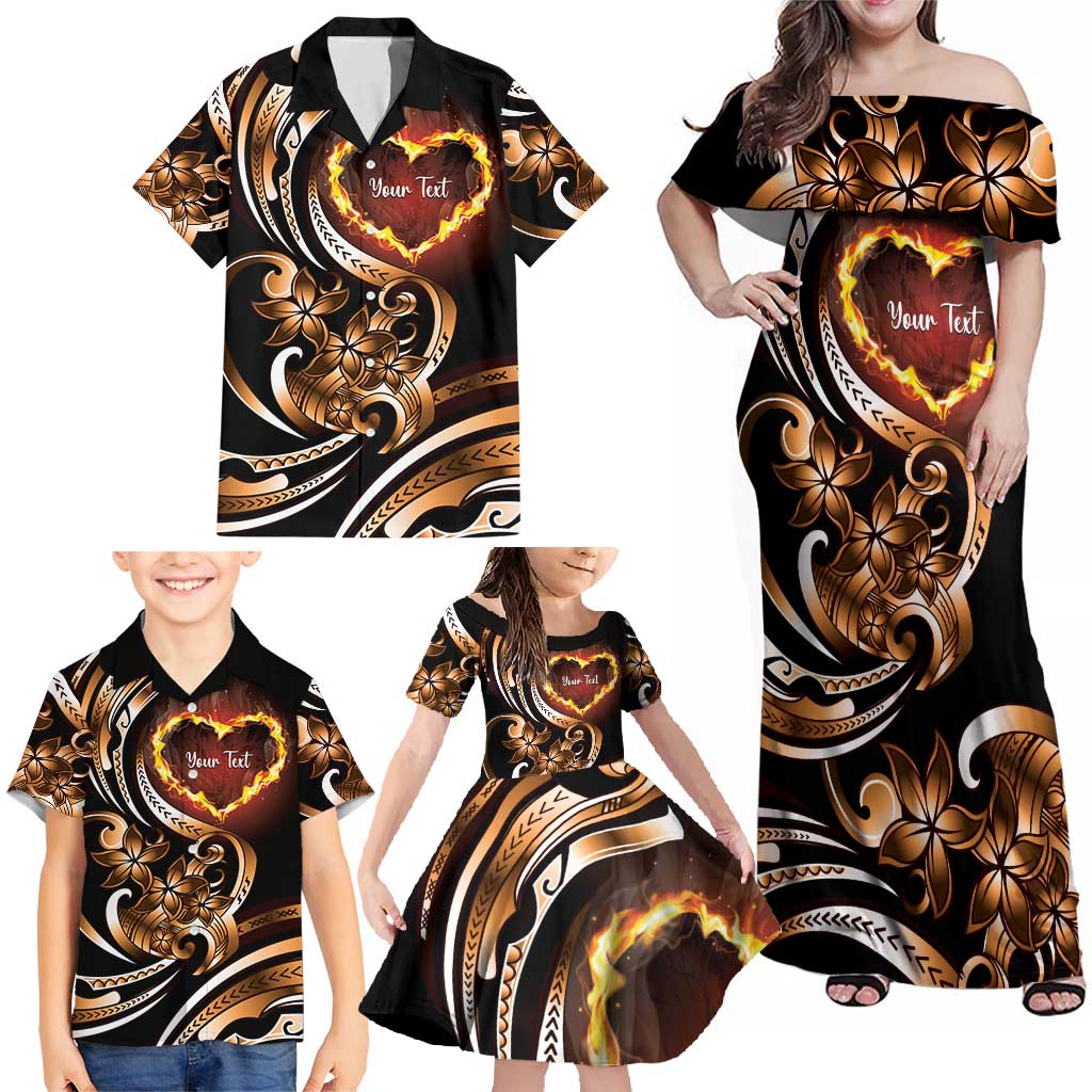 Personalised Polynesian Fiery Heart Family Matching Off Shoulder Maxi Dress and Hawaiian Shirt Passionate Love