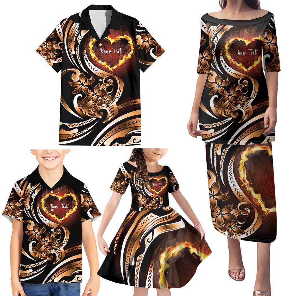 Personalised Polynesian Fiery Heart Family Matching Puletasi and Hawaiian Shirt Passionate Love