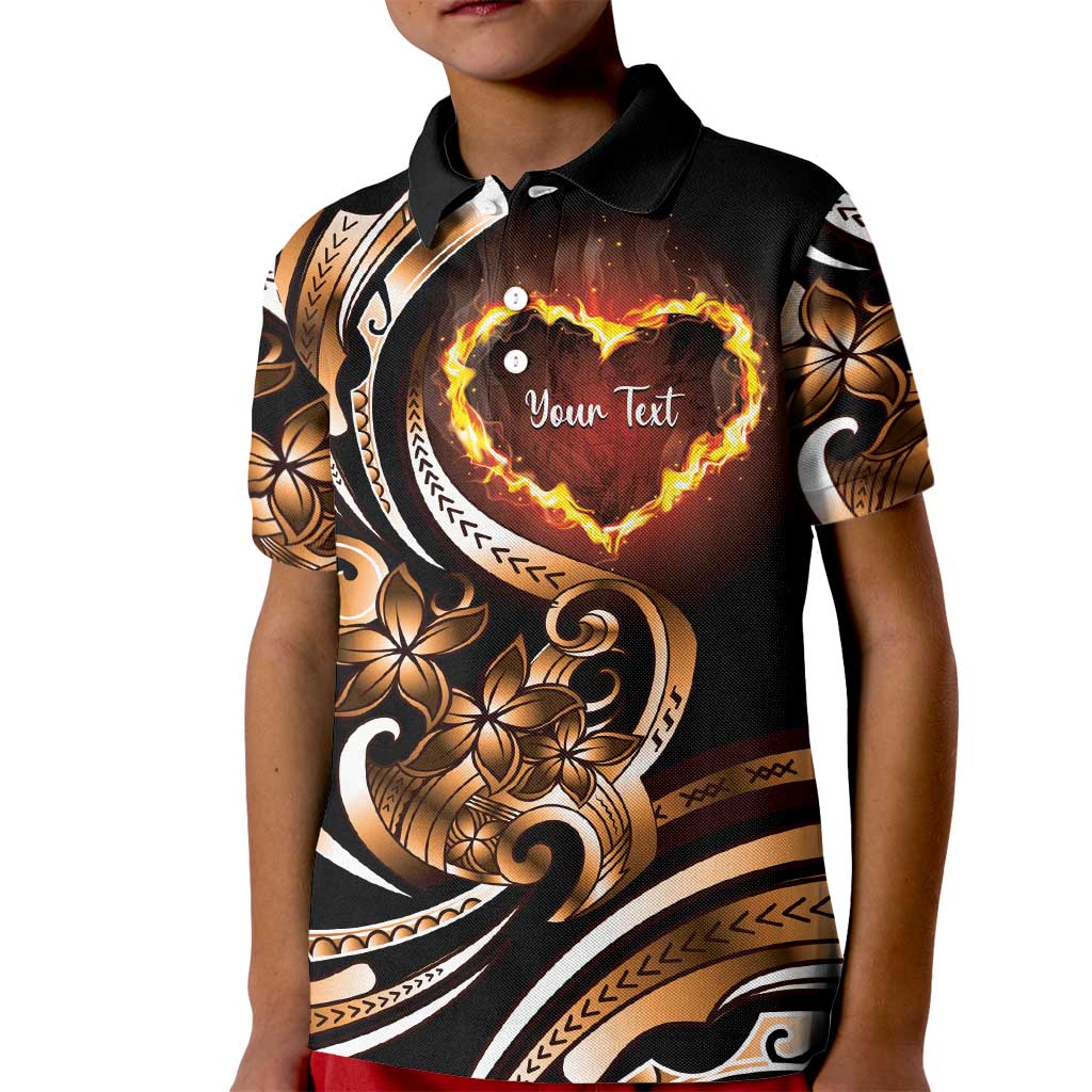Personalised Polynesian Fiery Heart Kid Polo Shirt Passionate Love