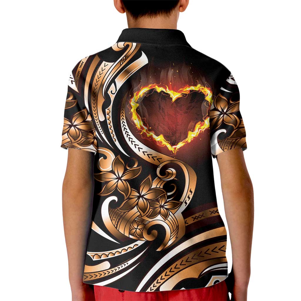 Personalised Polynesian Fiery Heart Kid Polo Shirt Passionate Love