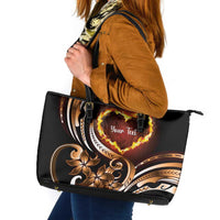 Personalised Polynesian Fiery Heart Leather Tote Bag Passionate Love LT01 Black - Polynesian Pride