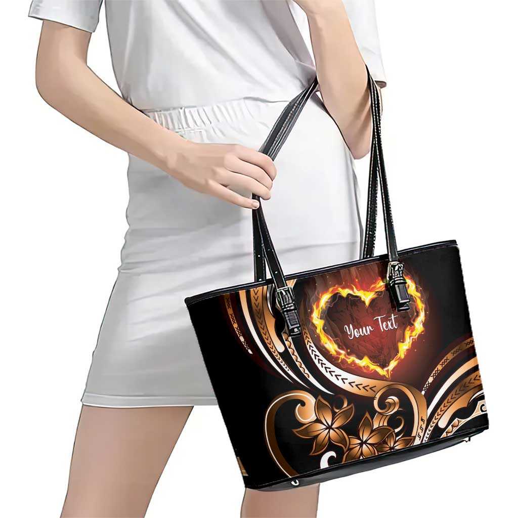Personalised Polynesian Fiery Heart Leather Tote Bag Passionate Love LT01 - Polynesian Pride