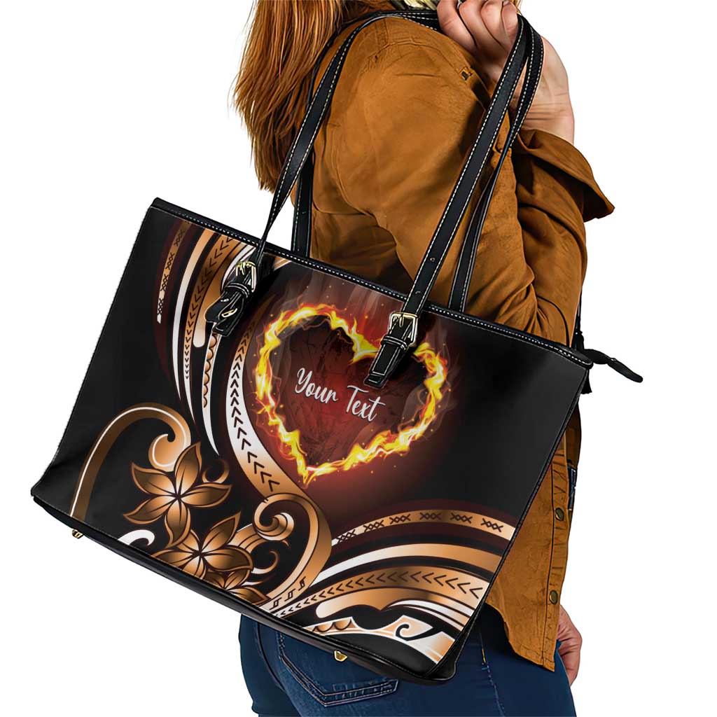 Personalised Polynesian Fiery Heart Leather Tote Bag Passionate Love LT01 - Polynesian Pride