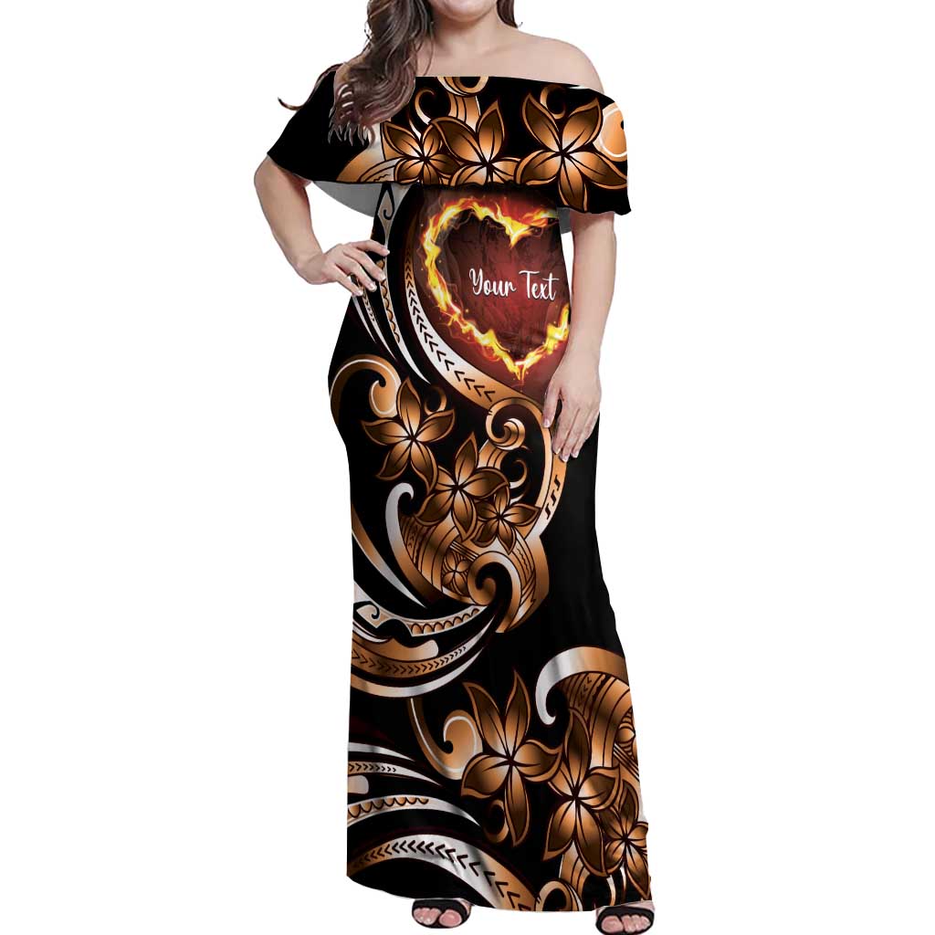 Personalised Polynesian Fiery Heart Off Shoulder Maxi Dress Passionate Love LT01 Women Black - Polynesian Pride