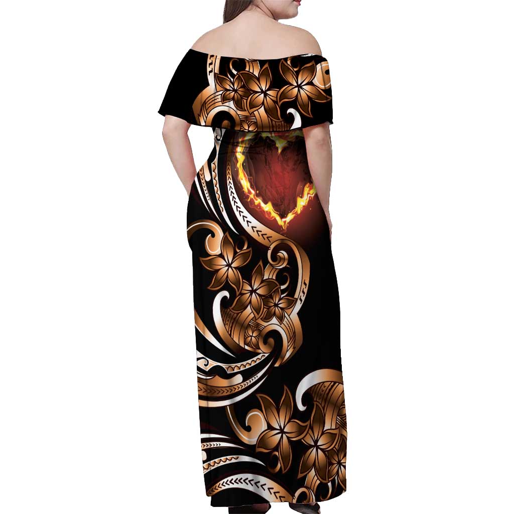 Personalised Polynesian Fiery Heart Off Shoulder Maxi Dress Passionate Love LT01 - Polynesian Pride