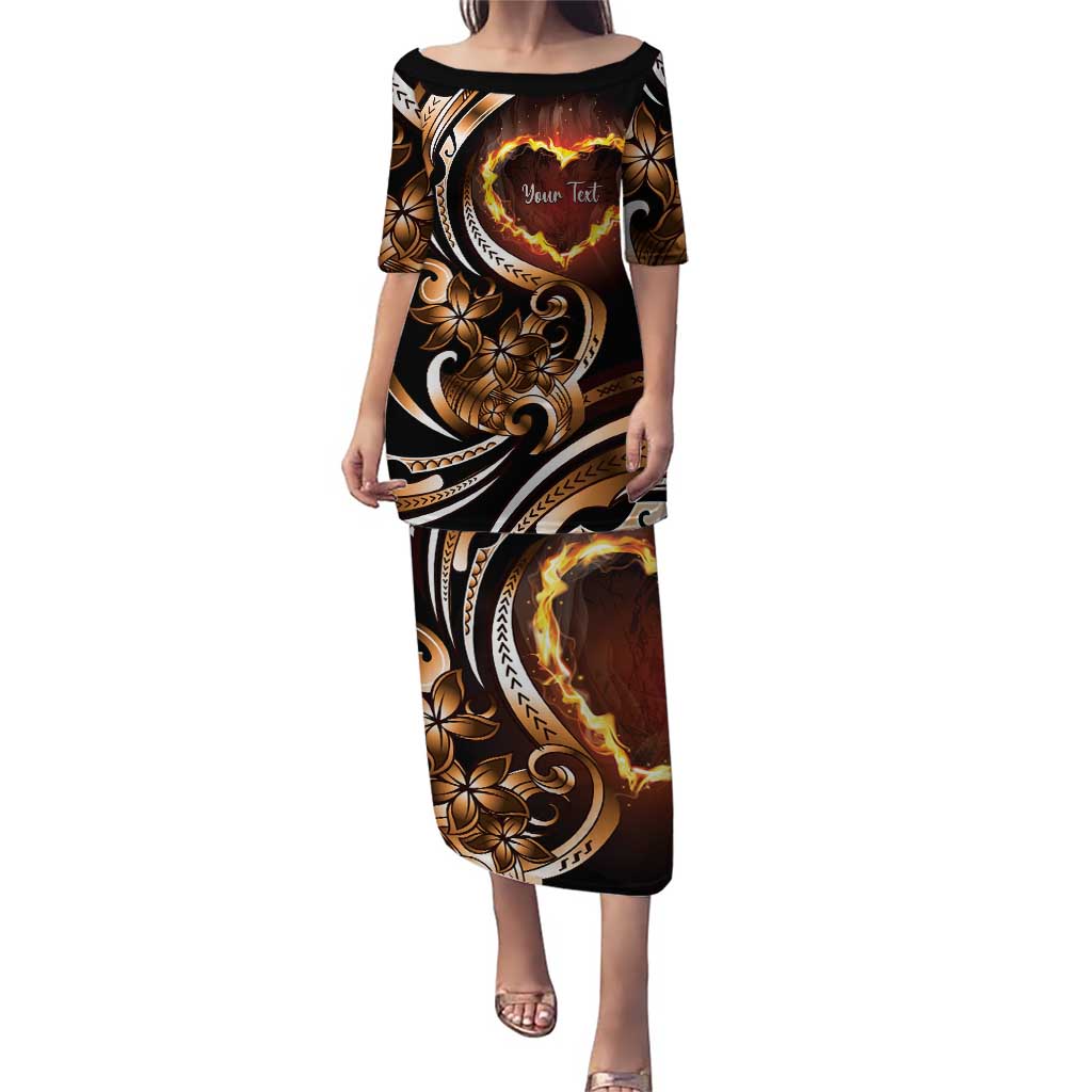 Personalised Polynesian Fiery Heart Puletasi Passionate Love LT01 Long Dress Black - Polynesian Pride