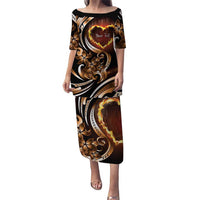 Personalised Polynesian Fiery Heart Puletasi Passionate Love LT01 Long Dress Black - Polynesian Pride