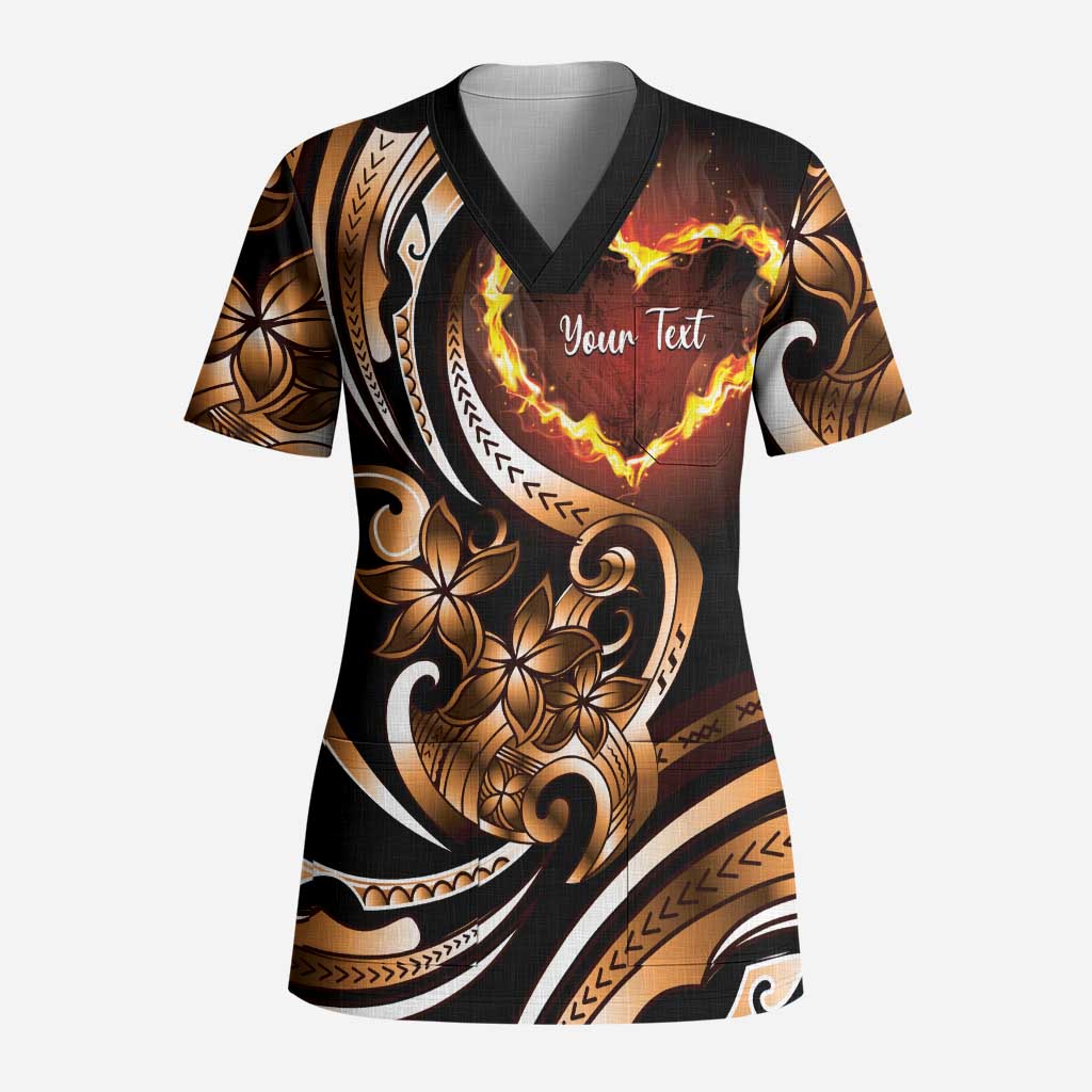 Personalised Polynesian Fiery Heart Scrub Top Passionate Love LT01 Adult Black - Polynesian Pride
