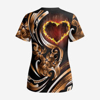 Personalised Polynesian Fiery Heart Scrub Top Passionate Love LT01 - Polynesian Pride
