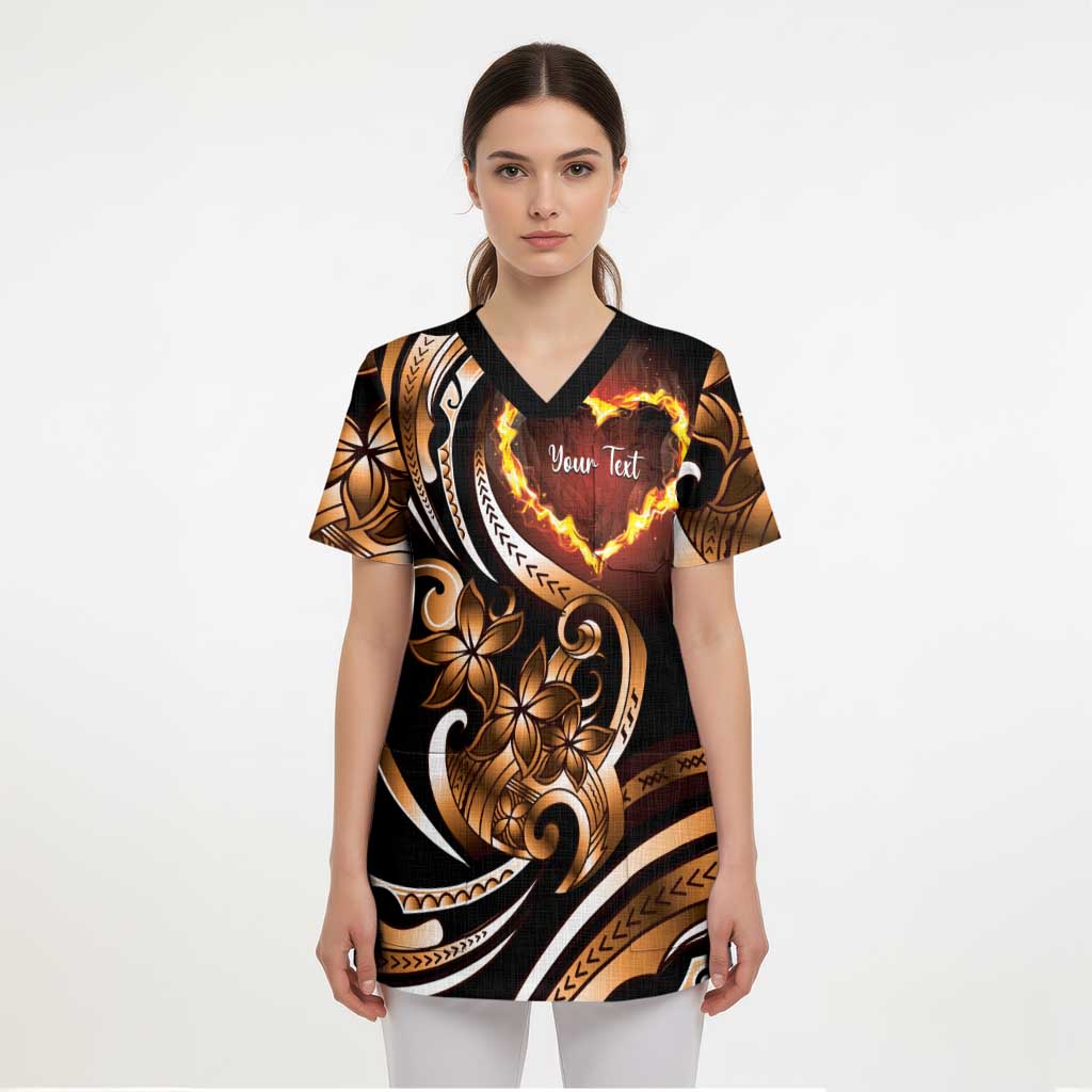 Personalised Polynesian Fiery Heart Scrub Top Passionate Love LT01 - Polynesian Pride