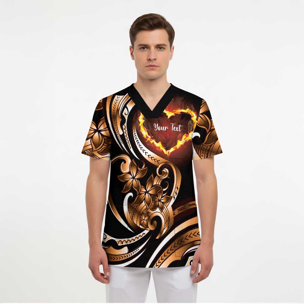 Personalised Polynesian Fiery Heart Scrub Top Passionate Love LT01 - Polynesian Pride