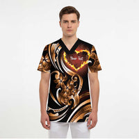 Personalised Polynesian Fiery Heart Scrub Top Passionate Love LT01 - Polynesian Pride