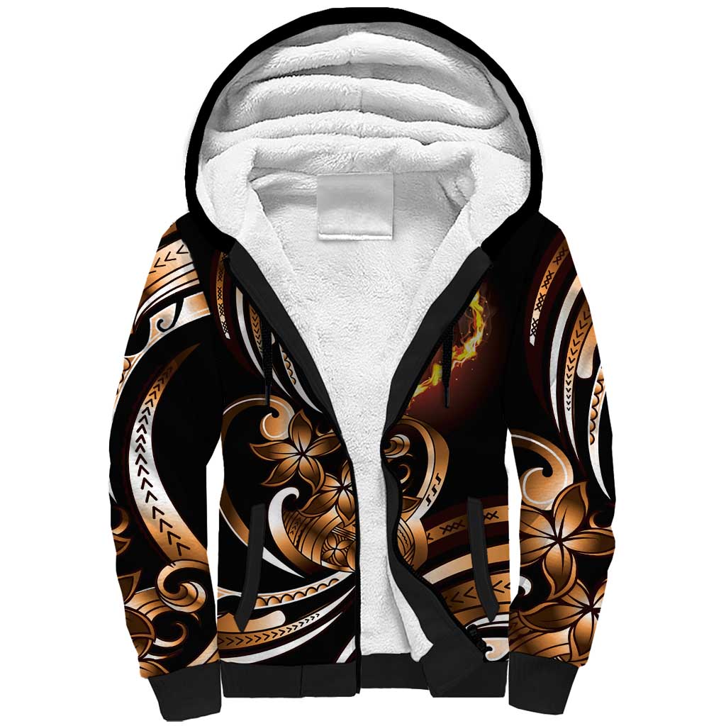 Personalised Polynesian Fiery Heart Sherpa Hoodie Passionate Love LT01 Unisex Black - Polynesian Pride