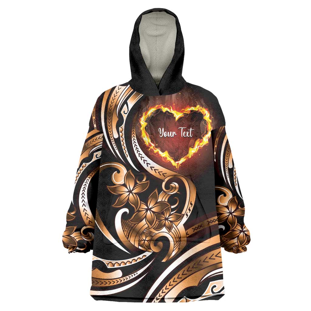 Personalised Polynesian Fiery Heart Wearable Blanket Hoodie Passionate Love LT01 One Size Black - Polynesian Pride