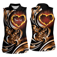 Personalised Polynesian Fiery Heart Women Sleeveless Polo Shirt Passionate Love
