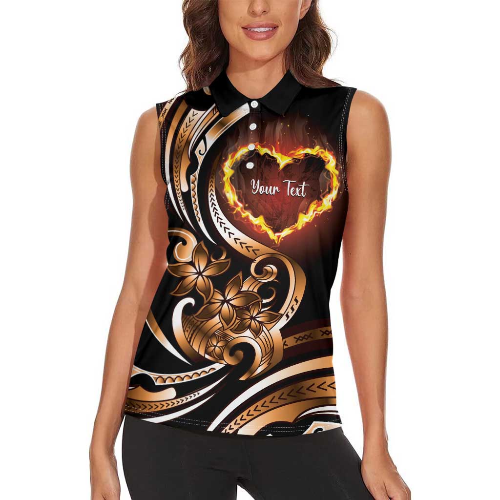 Personalised Polynesian Fiery Heart Women Sleeveless Polo Shirt Passionate Love