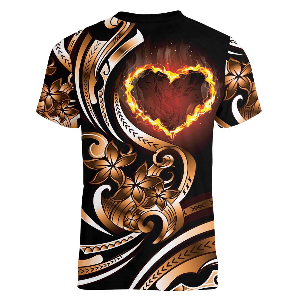 Personalised Polynesian Fiery Heart Women V-Neck T-Shirt Passionate Love LT01 - Polynesian Pride