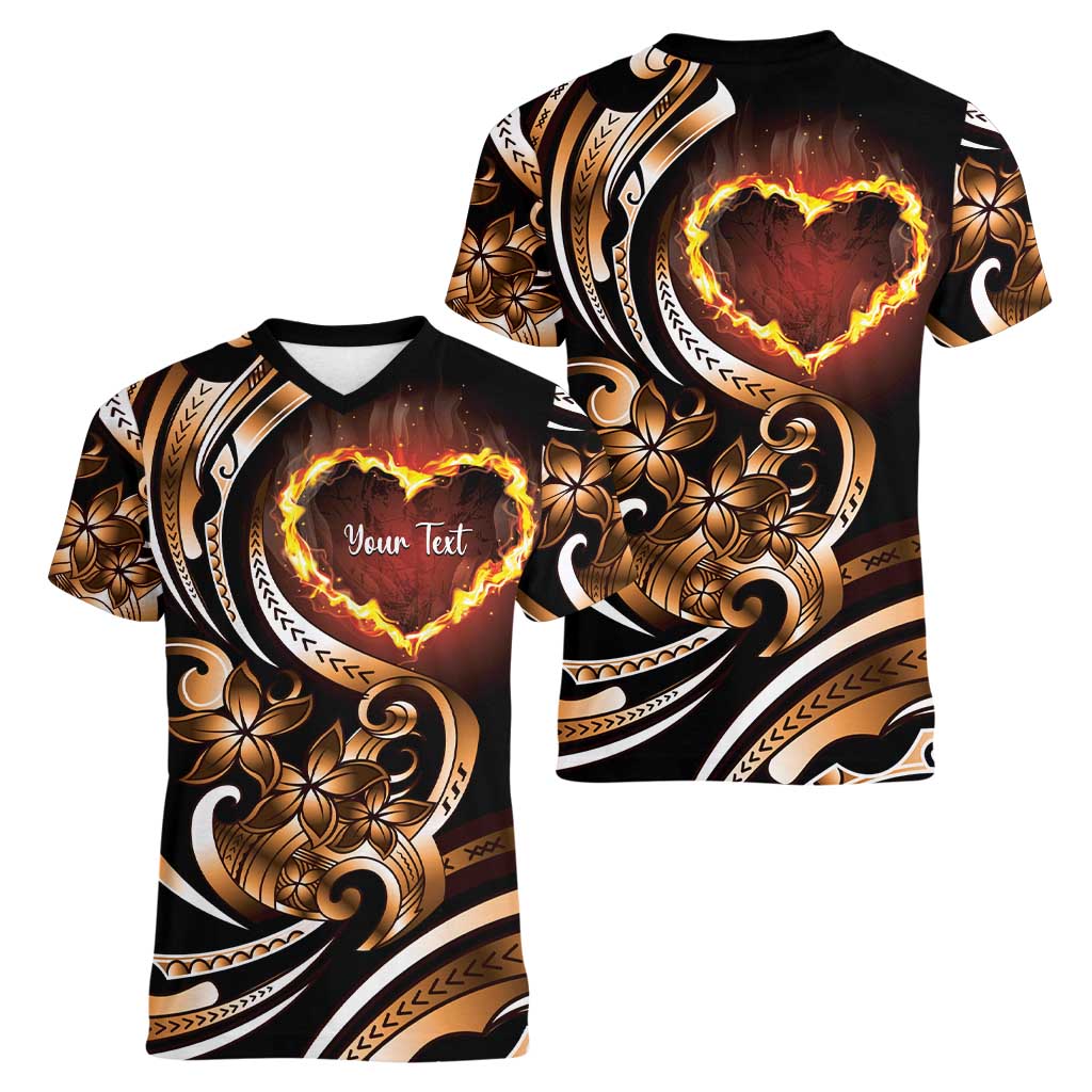 Personalised Polynesian Fiery Heart Women V-Neck T-Shirt Passionate Love LT01 - Polynesian Pride