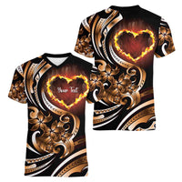 Personalised Polynesian Fiery Heart Women V-Neck T-Shirt Passionate Love LT01 - Polynesian Pride