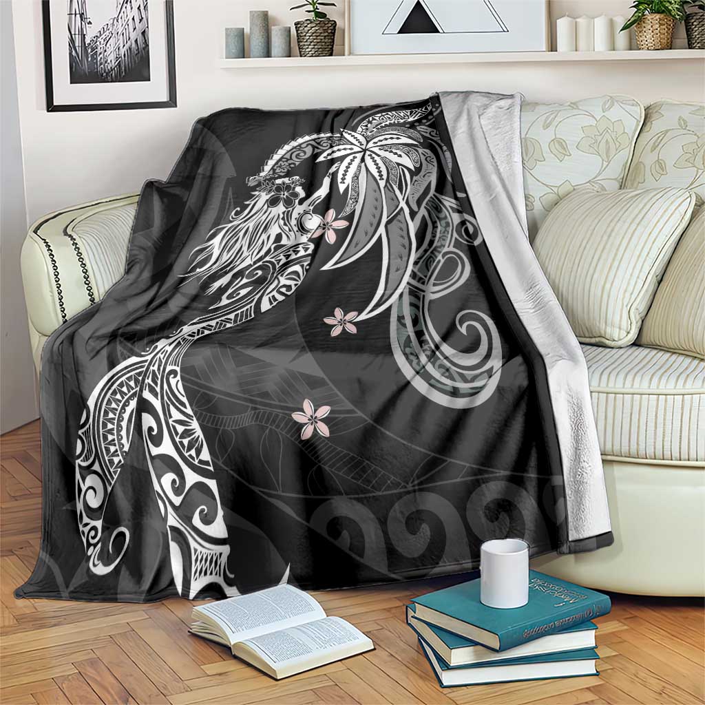 Polynesian Mermaid Plumeria Tribal Tattoo Blanket LT01 Black - Polynesian Pride